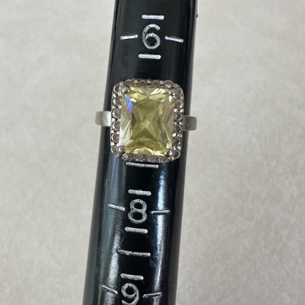 DBJ signed stamped 925 sterling silver rectangular cut yellow stone ring